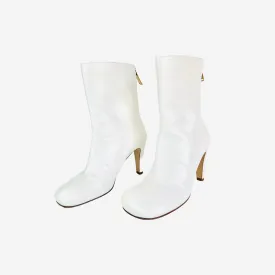 BOTTEGA VENETA - QHITE LEATHER ANKLE BOOTS QITH GOLD ZIPPER SIZE 39 EU