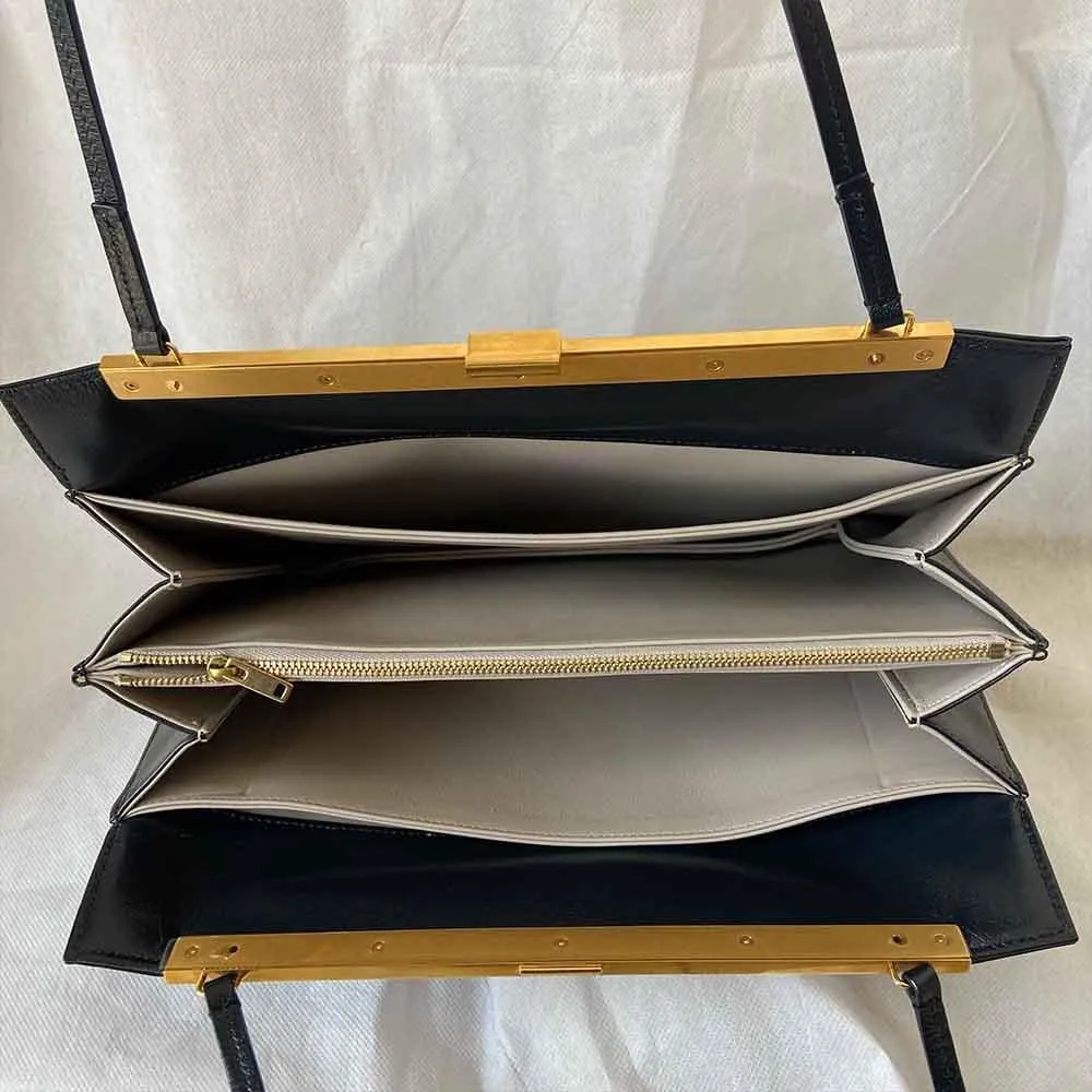 Celine Black Leather Medium Clasp Top Handle Bag