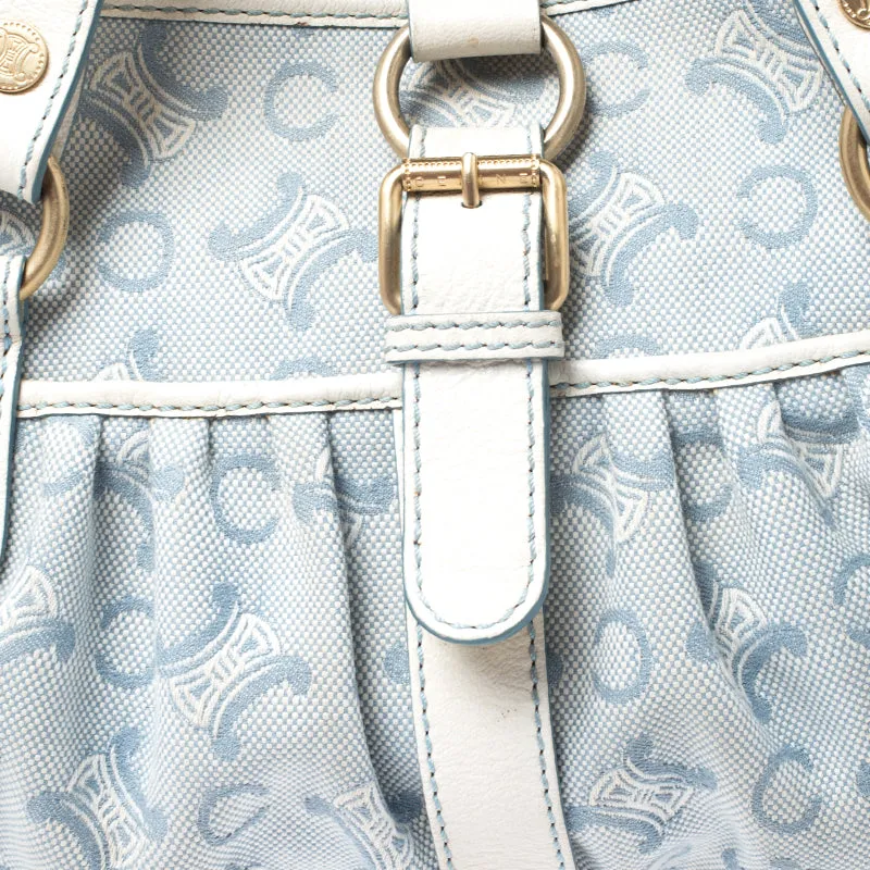 Celine Blue/White Monogram Canvas and Leather Satchel