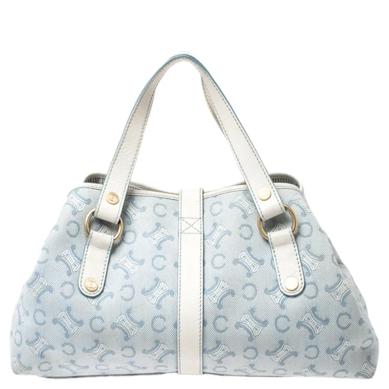 Celine Blue/White Monogram Canvas and Leather Satchel