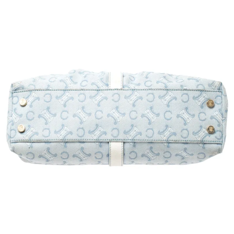 Celine Blue/White Monogram Canvas and Leather Satchel