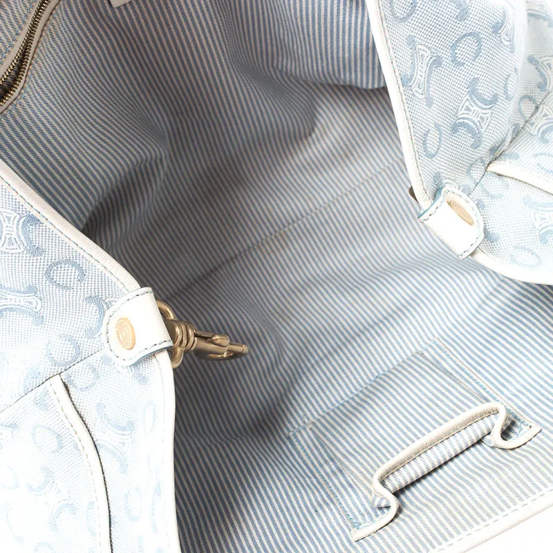 Celine Blue/White Monogram Canvas and Leather Satchel