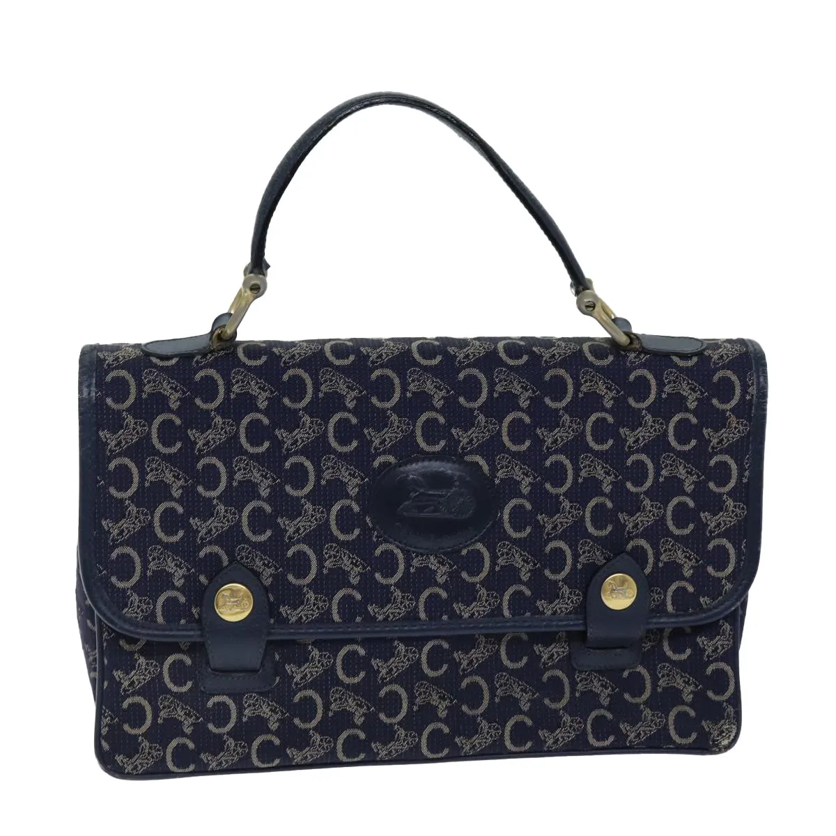 CELINE C Macadam Canvas Hand Bag Navy Auth 74584