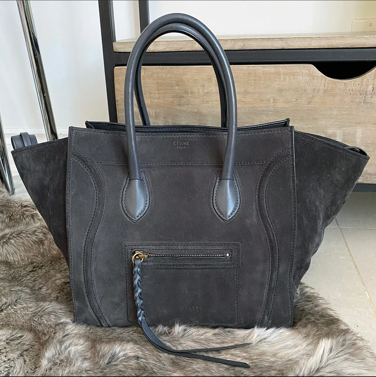 Celine Charcoal Grey Phantom Luggage Tote Bag