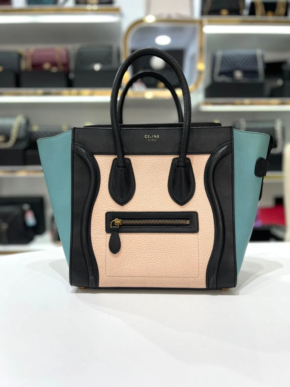 CELINE Drummed Micro Tri-Color Hand Bag For Women