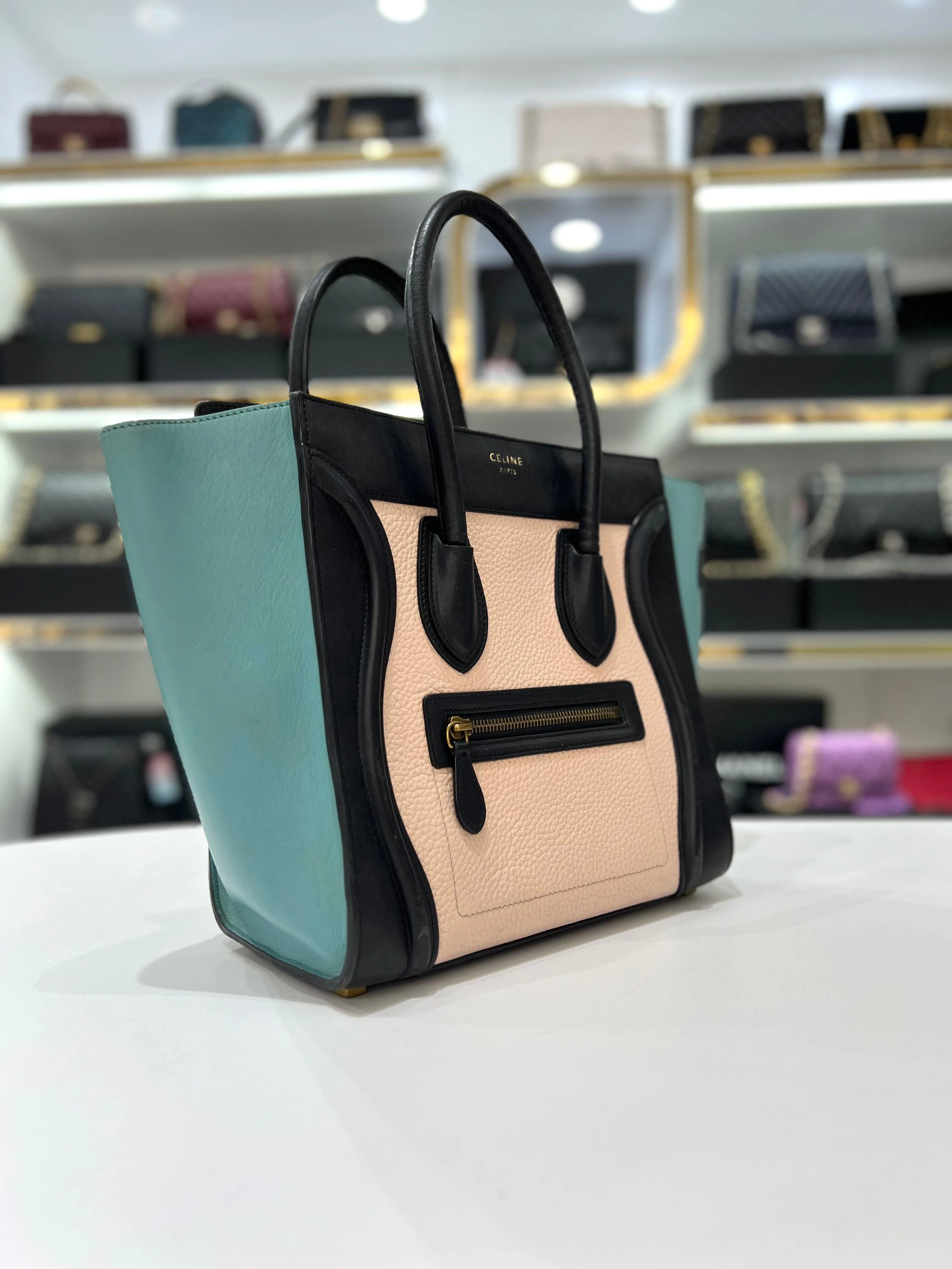 CELINE Drummed Micro Tri-Color Hand Bag For Women