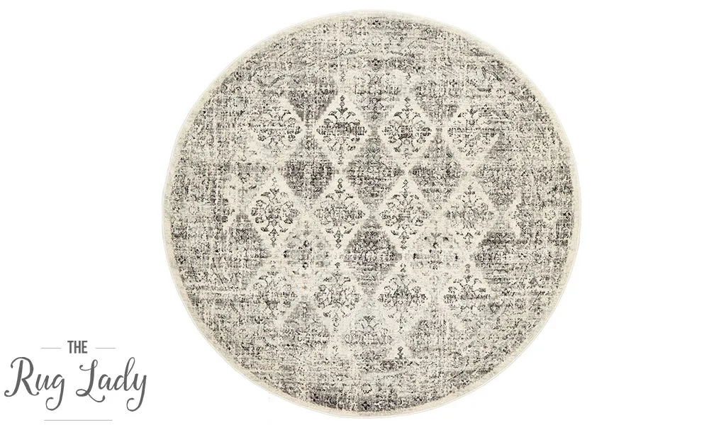 Celine Grey Faded Distressed Diamond Round Rug
