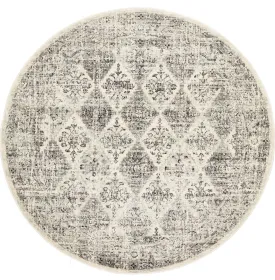 Celine Grey Faded Distressed Diamond Round Rug