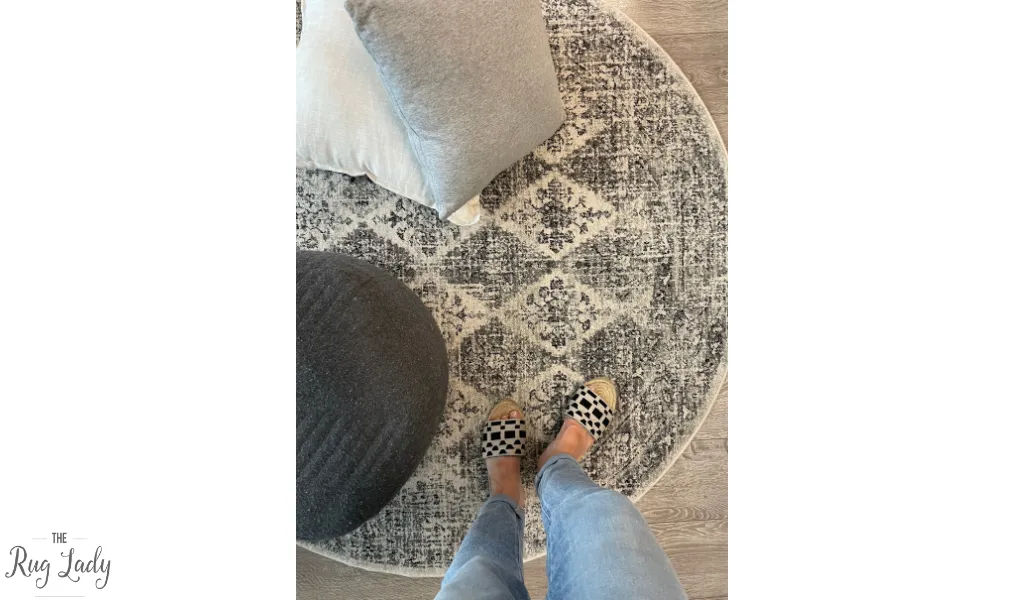Celine Grey Faded Distressed Diamond Round Rug