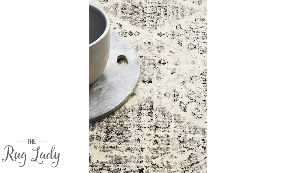 Celine Grey Faded Distressed Diamond Round Rug