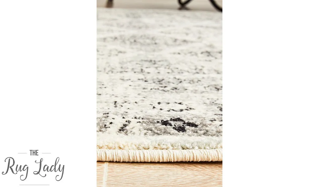 Celine Grey Faded Distressed Diamond Round Rug