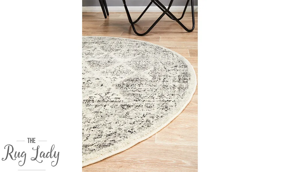Celine Grey Faded Distressed Diamond Round Rug