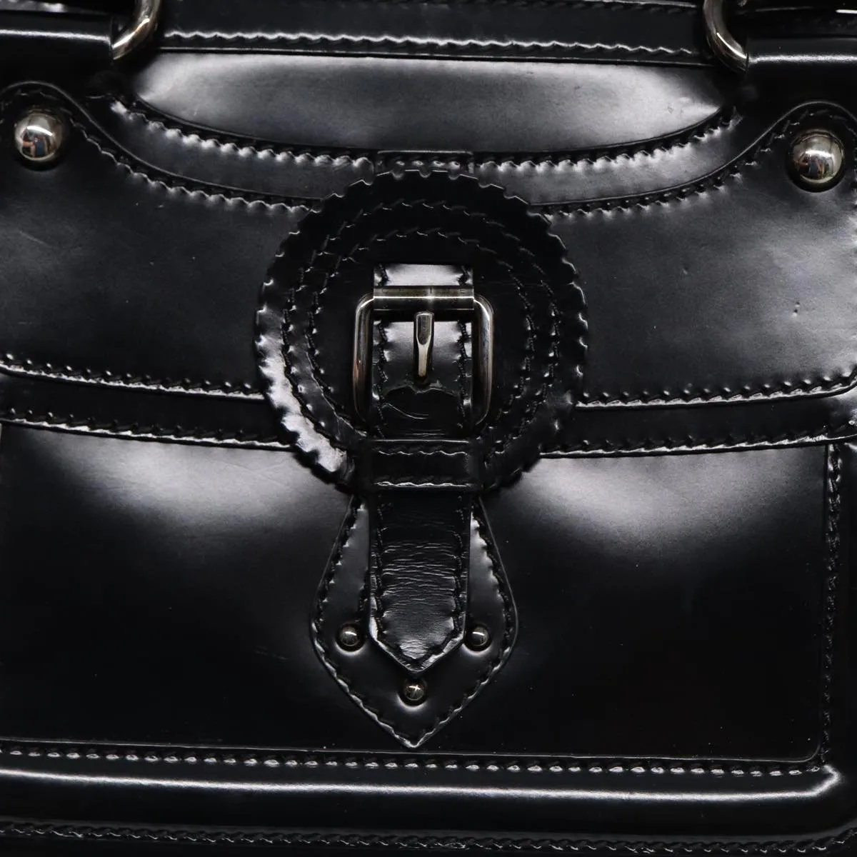 CELINE Hand Bag Leather Black Silver Auth bs17403