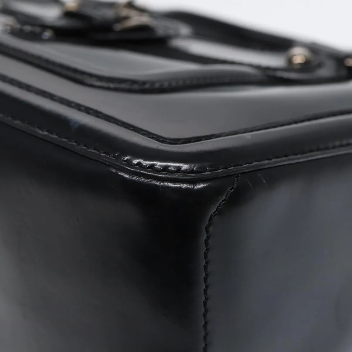 CELINE Hand Bag Leather Black Silver Auth bs17403