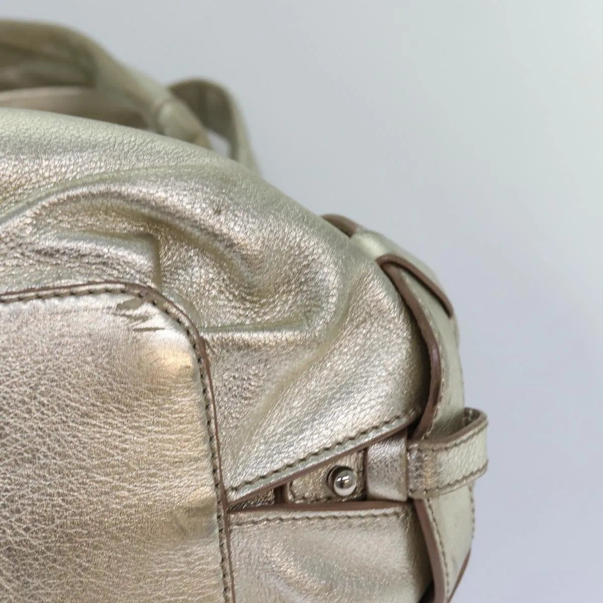 CELINE Hand Bag Leather Gold Auth 82103