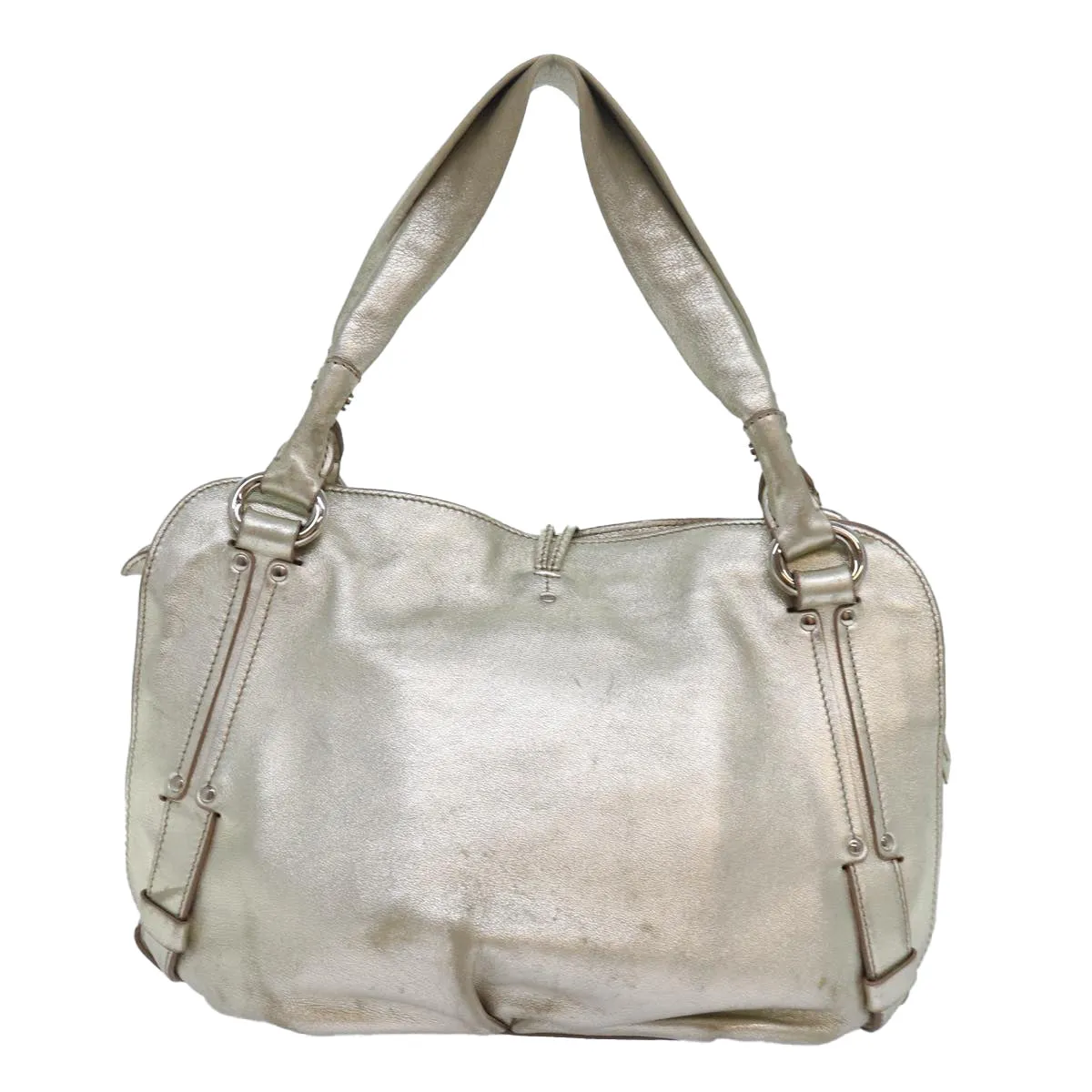 CELINE Hand Bag Leather Gold Auth 82103
