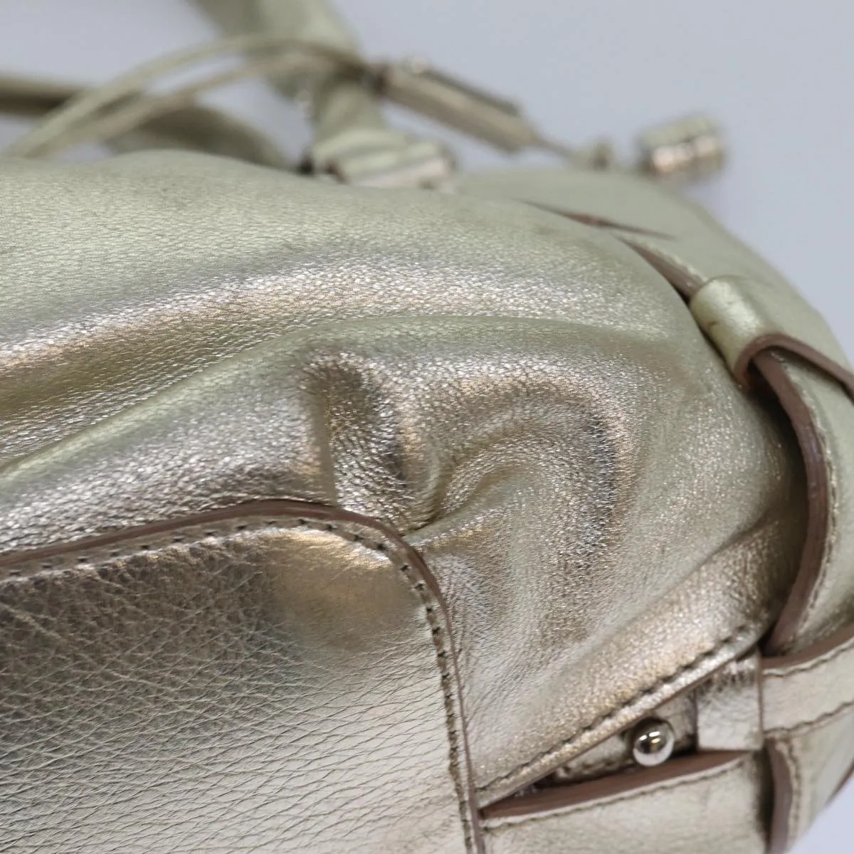 CELINE Hand Bag Leather Gold Auth 82103