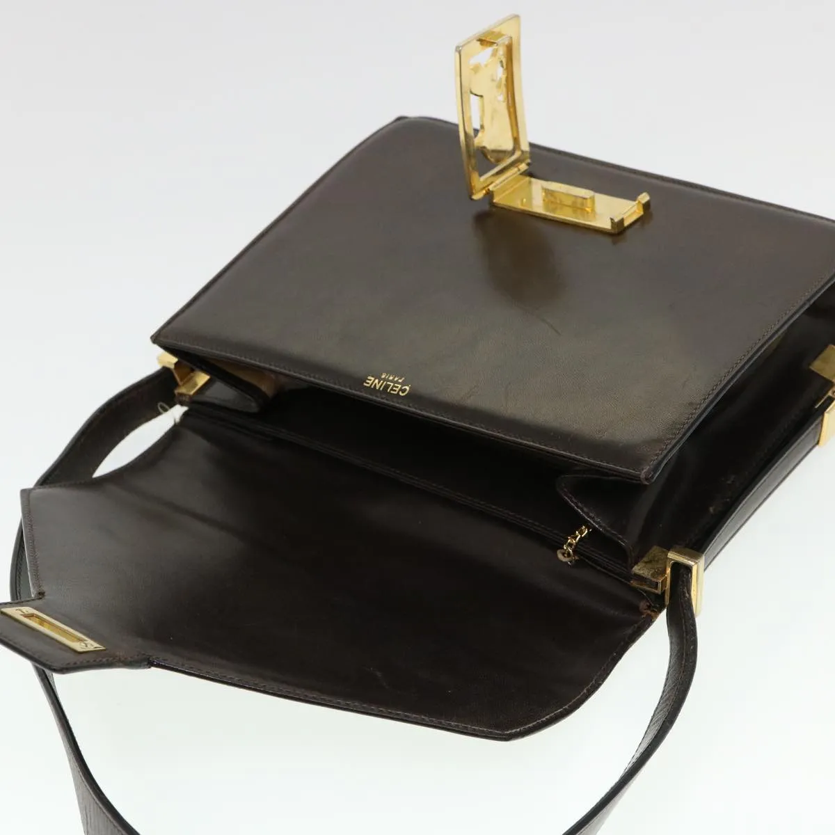 CELINE Horse Carriage Shoulder Bag Leather Brown Auth rd4366