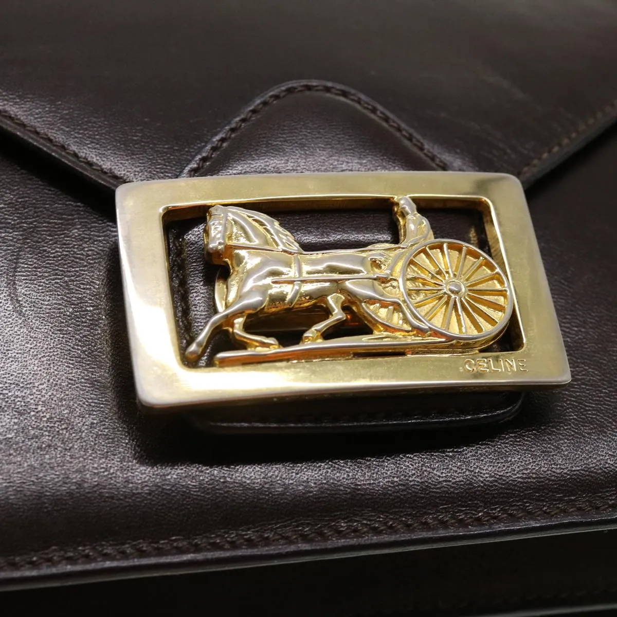 CELINE Horse Carriage Shoulder Bag Leather Brown Auth rd4366