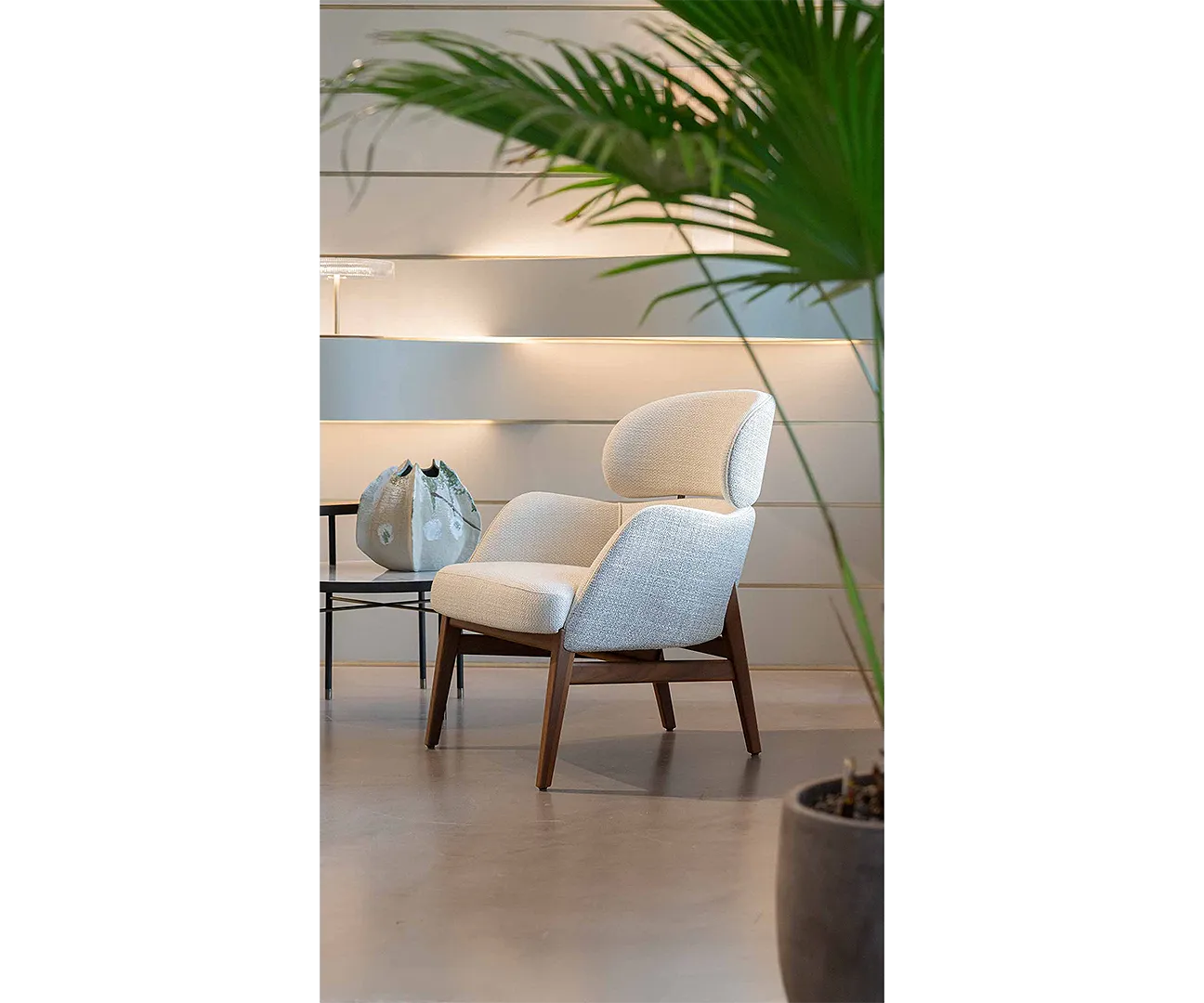 Celine Luxury Designer Armchair and Modern Curved Pouf