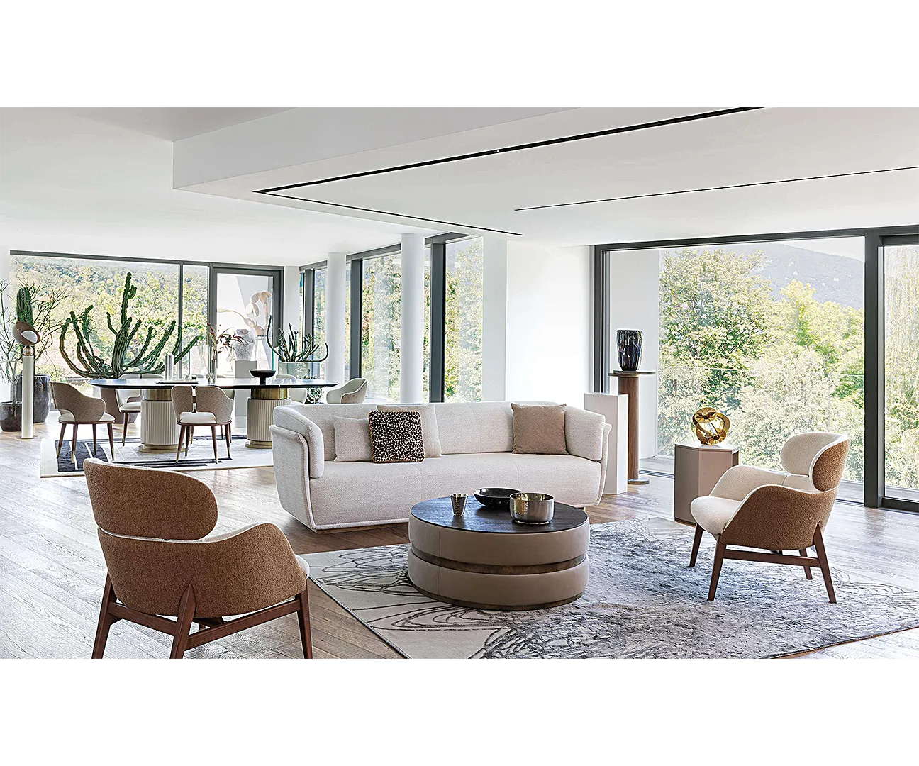 Celine Luxury Designer Armchair and Modern Curved Pouf