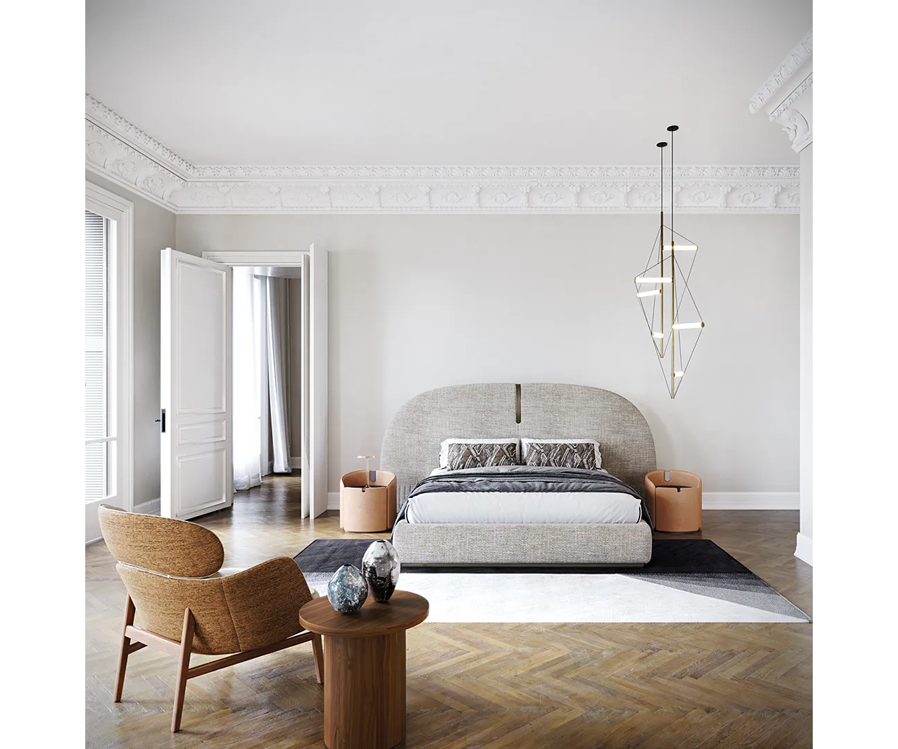 Celine Luxury Designer Armchair and Modern Curved Pouf