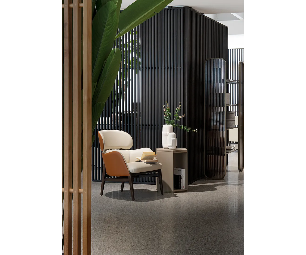 Celine Luxury Designer Armchair and Modern Curved Pouf