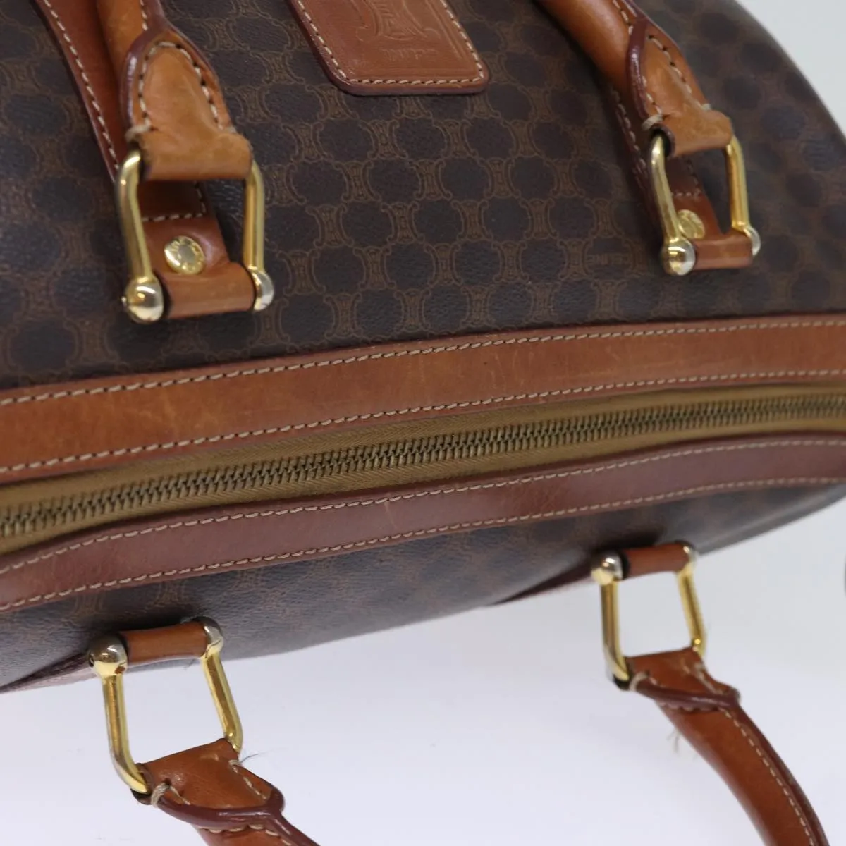 CELINE Macadam Canvas Boston Bag PVC Brown Auth 74193