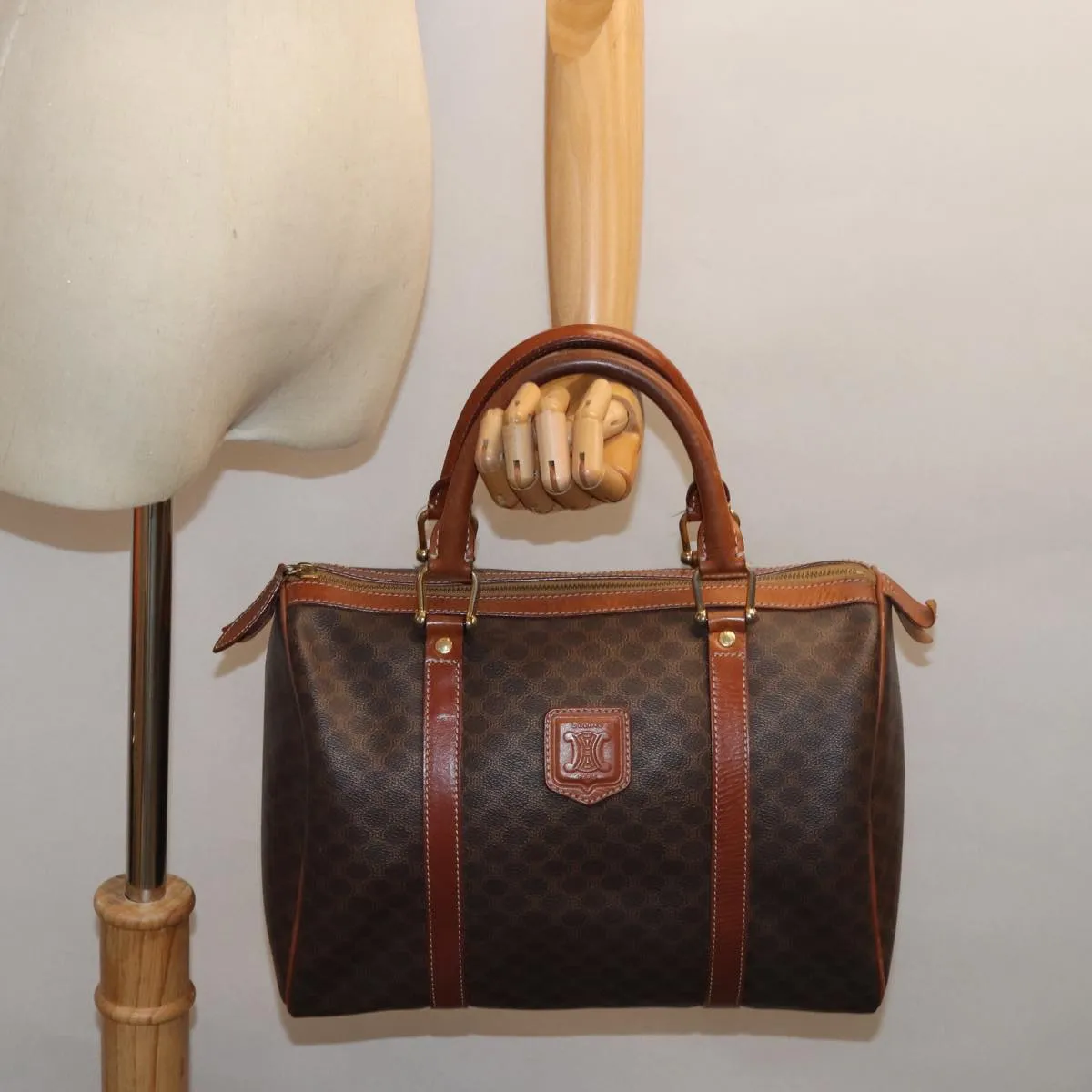 CELINE Macadam Canvas Boston Bag PVC Brown Auth 74193