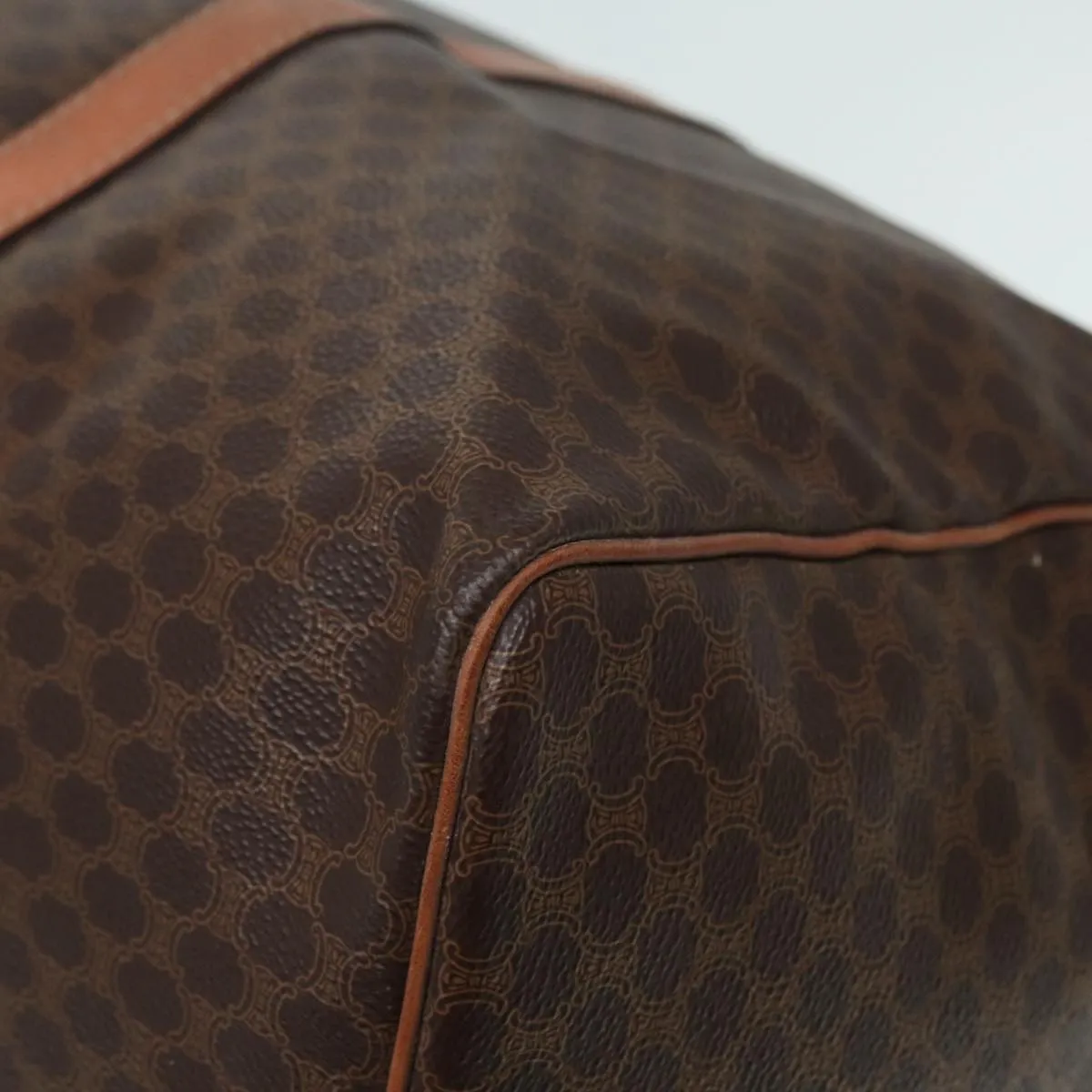 CELINE Macadam Canvas Boston Bag PVC Leather 2way Brown Gold Auth tb1116