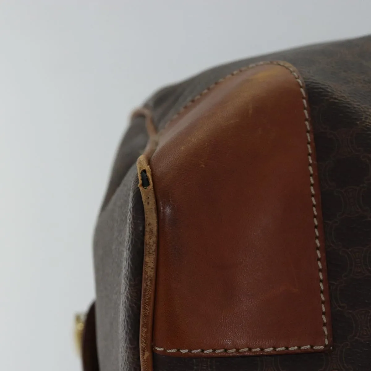 CELINE Macadam Canvas Boston Bag PVC Leather Brown Auth bs15633