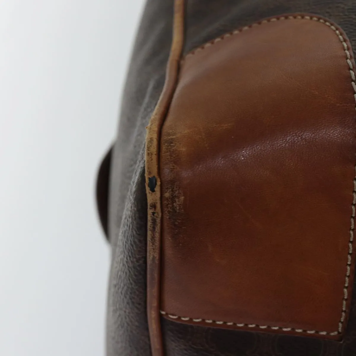 CELINE Macadam Canvas Boston Bag PVC Leather Brown Auth bs15633