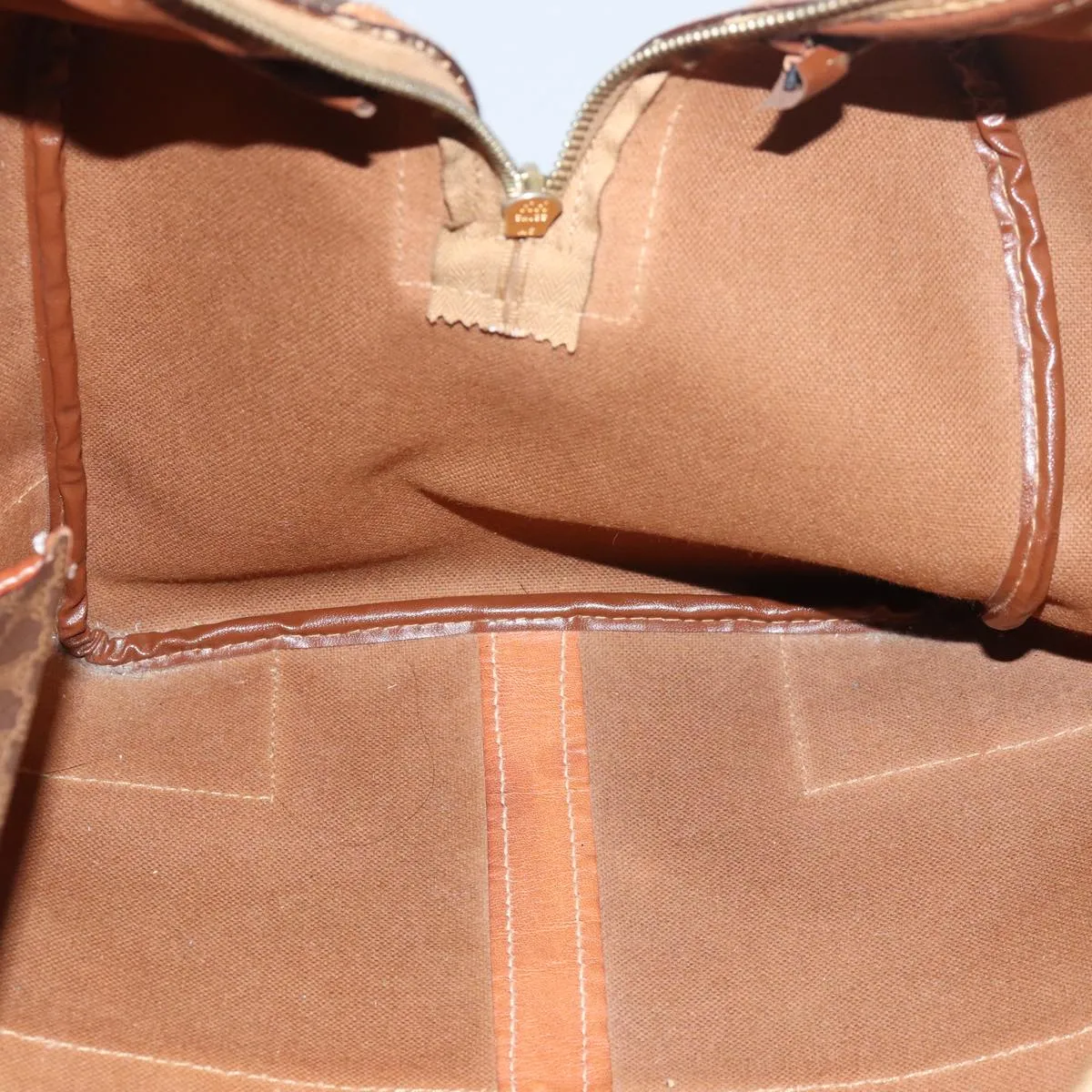 CELINE Macadam Canvas Boston Bag PVC Leather Brown Auth bs15633