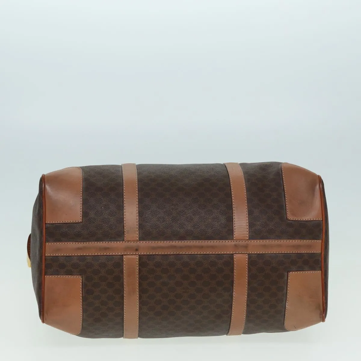 CELINE Macadam Canvas Boston Bag PVC Leather Brown Auth bs15893