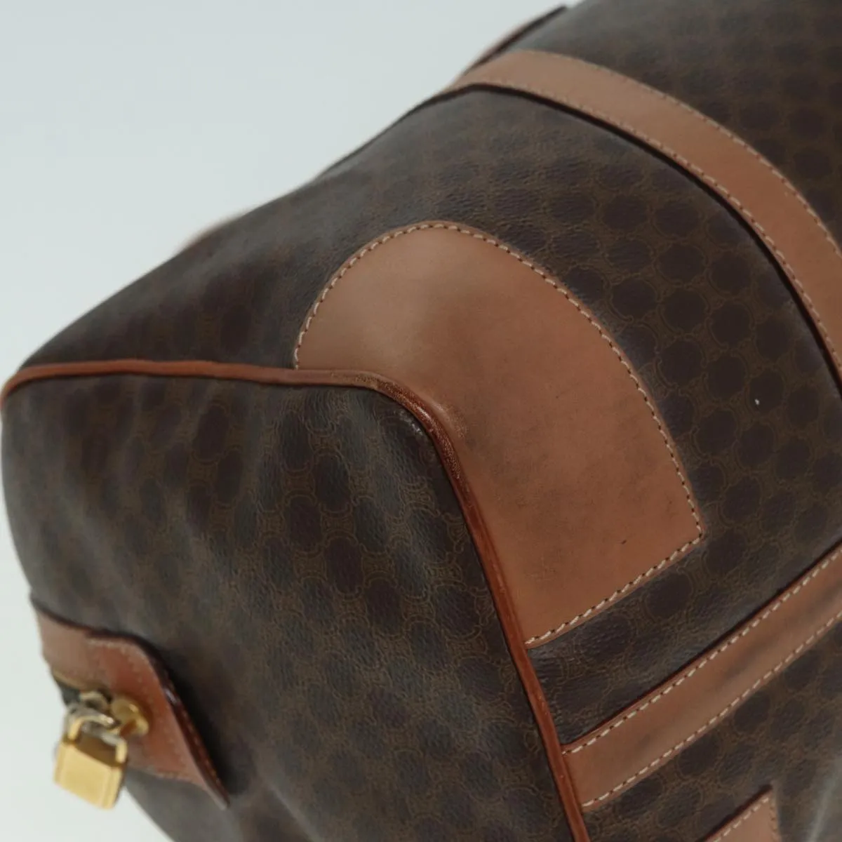 CELINE Macadam Canvas Boston Bag PVC Leather Brown Auth bs15893