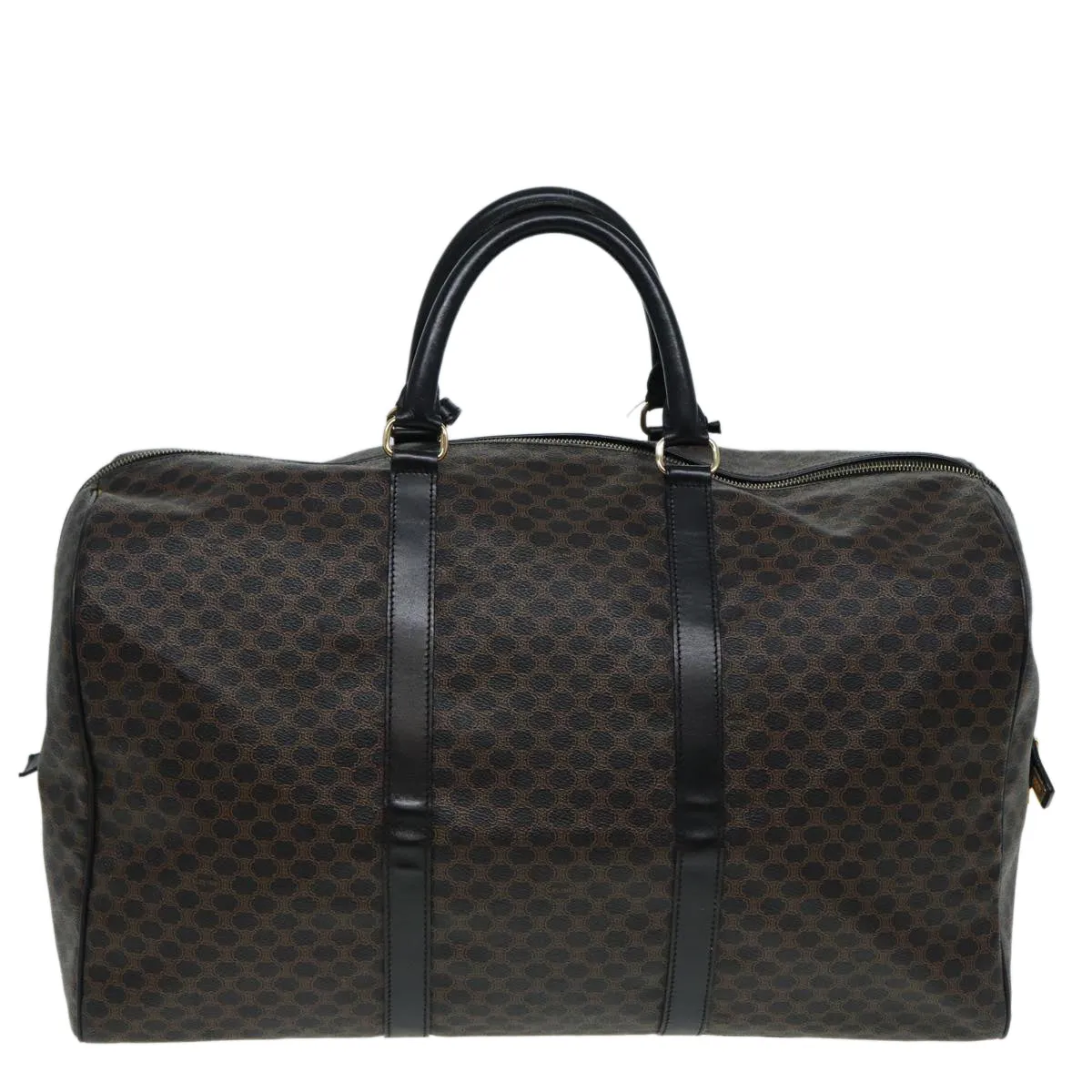 CELINE Macadam Canvas Boston Bag PVC Leather Brown Auth yk13827