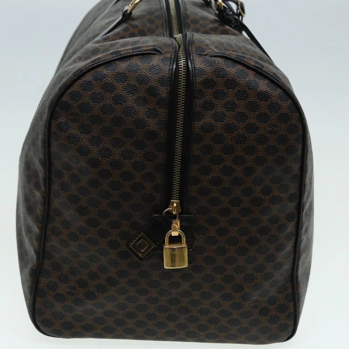 CELINE Macadam Canvas Boston Bag PVC Leather Brown Auth yk13827