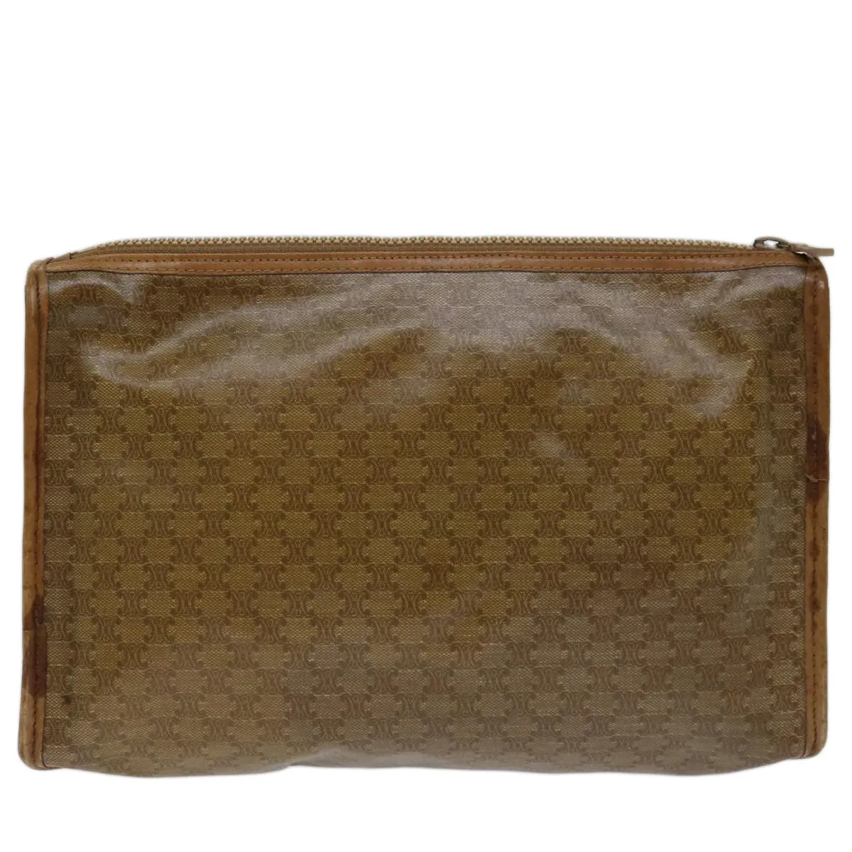 CELINE Macadam Canvas Clutch Bag Beige Auth bs13249