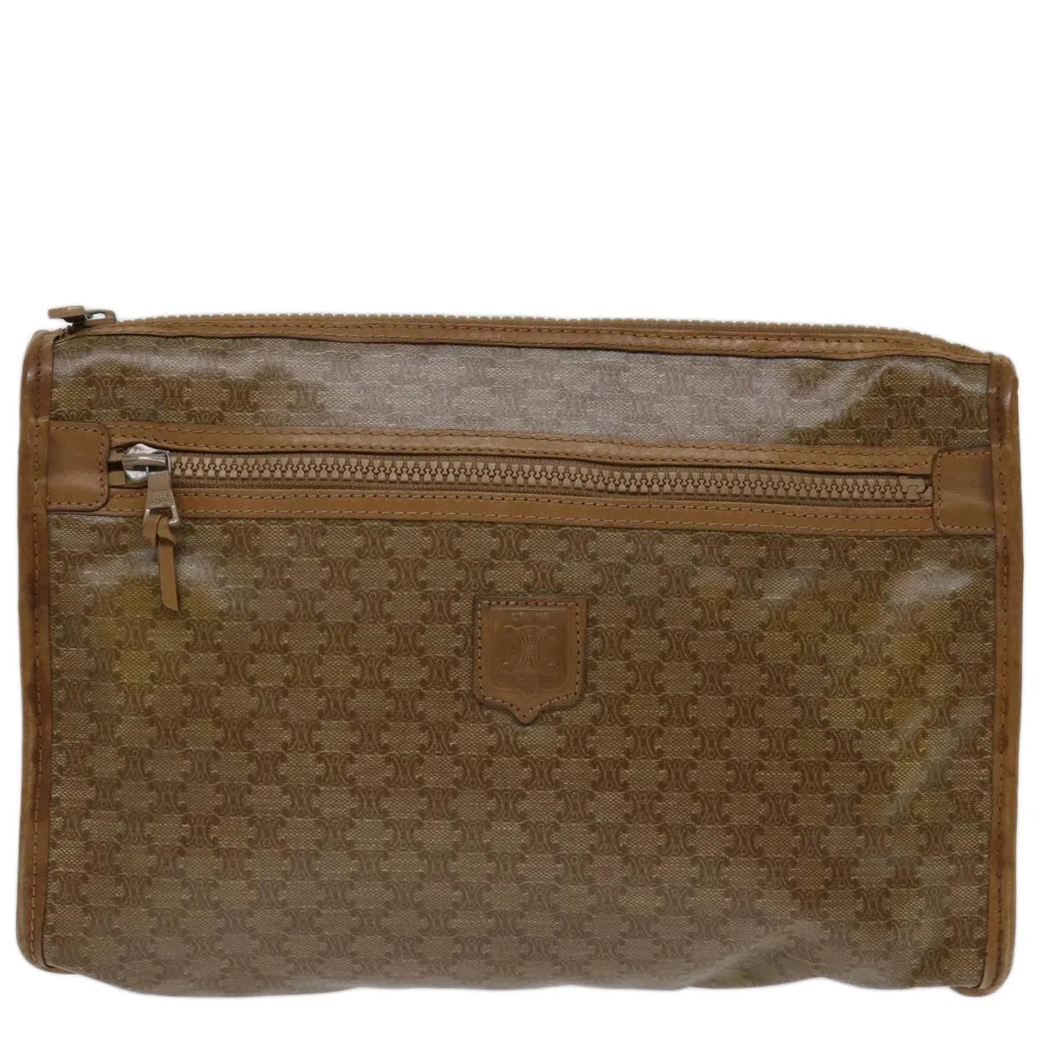 CELINE Macadam Canvas Clutch Bag Beige Auth bs13249