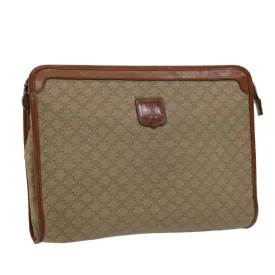 CELINE Macadam Canvas Clutch Bag Beige Gold Auth ar12344
