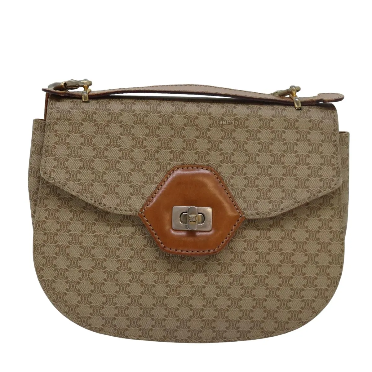 CELINE Macadam Canvas Hand Bag 2way Beige Auth 82688