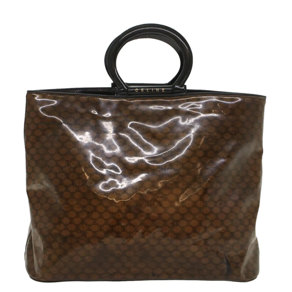 CELINE Macadam Canvas Hand Bag Enamel Brown Auth 54378