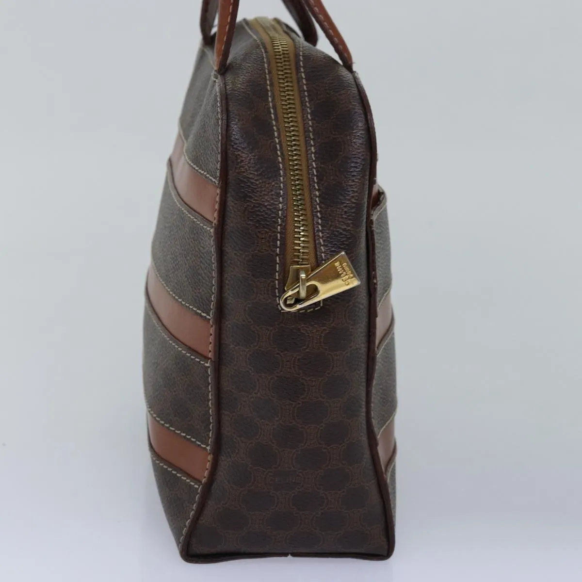 CELINE Macadam Canvas Hand Bag PVC Leather Brown Auth yk13002