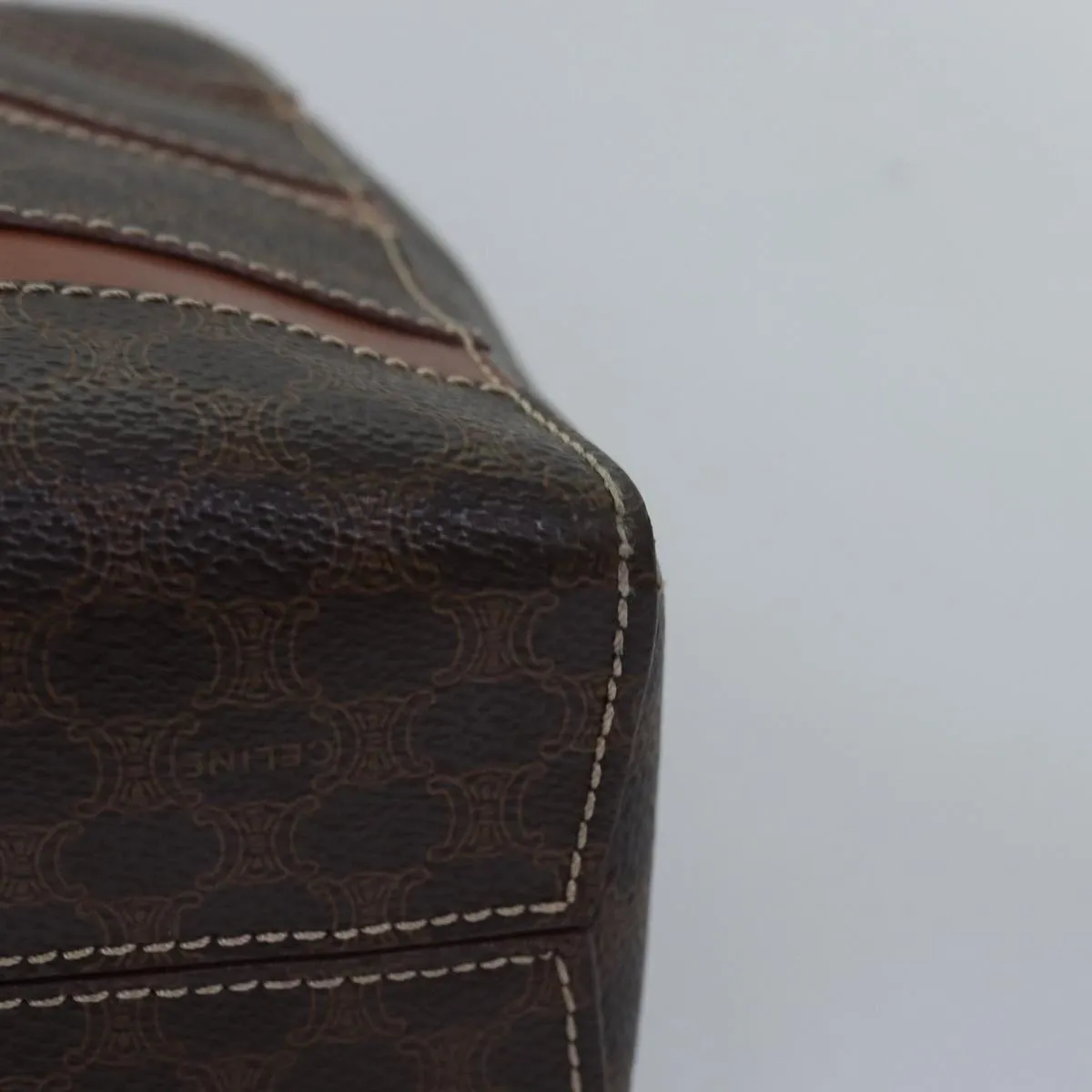 CELINE Macadam Canvas Hand Bag PVC Leather Brown Auth yk13002