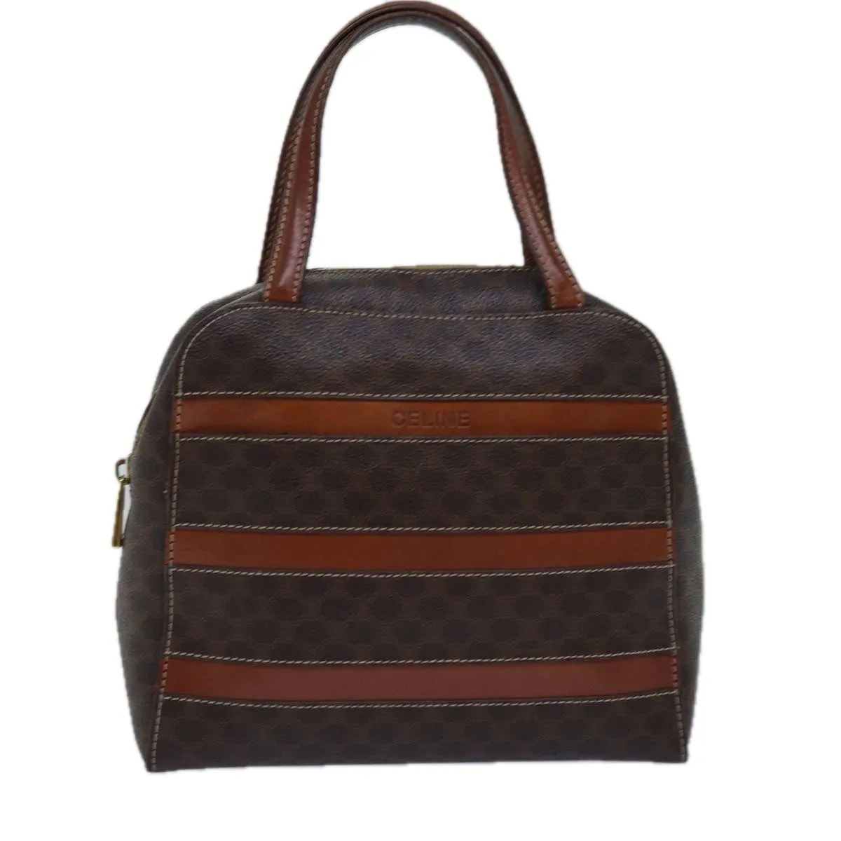 CELINE Macadam Canvas Hand Bag PVC Leather Brown Auth yk13002