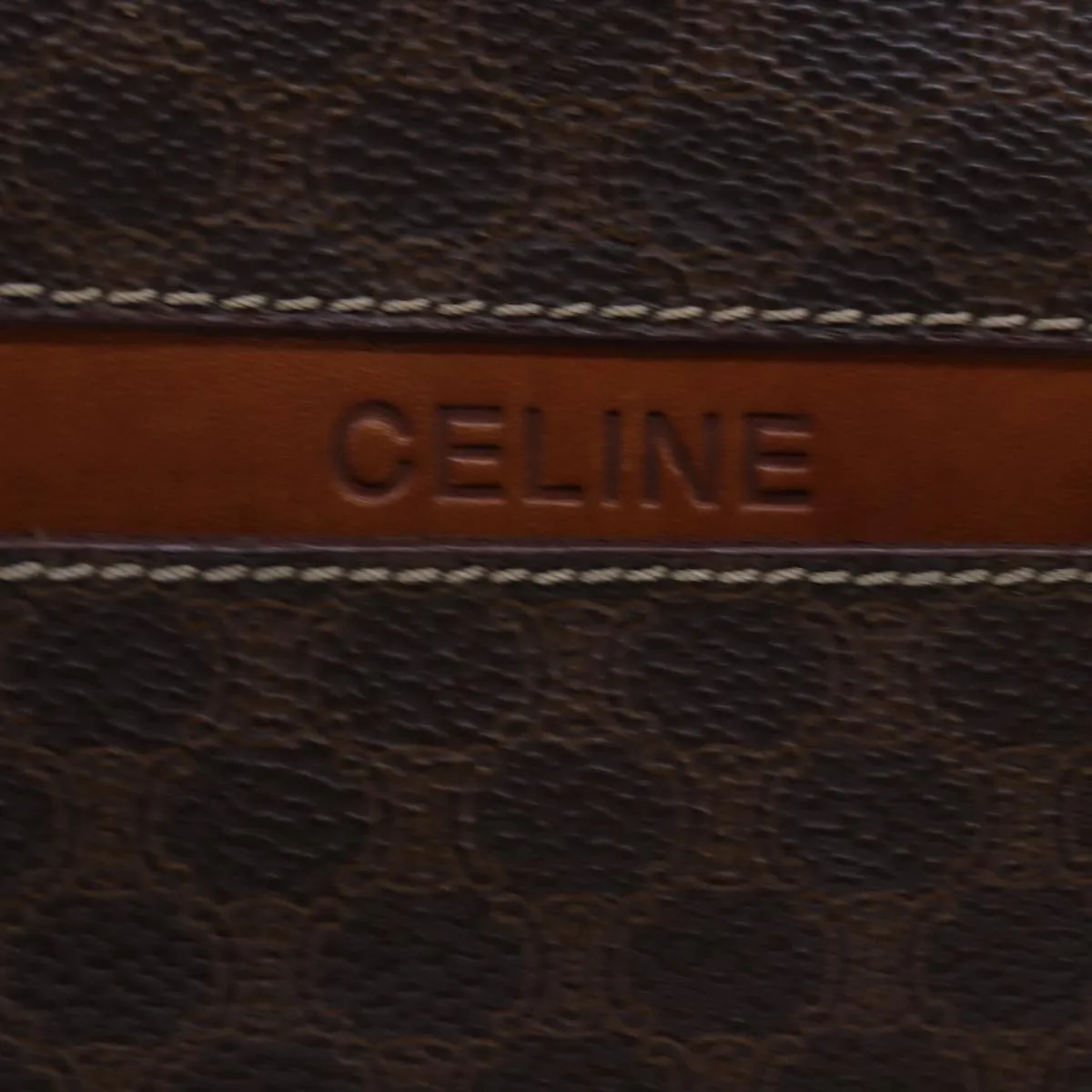 CELINE Macadam Canvas Hand Bag PVC Leather Brown Auth yk13002