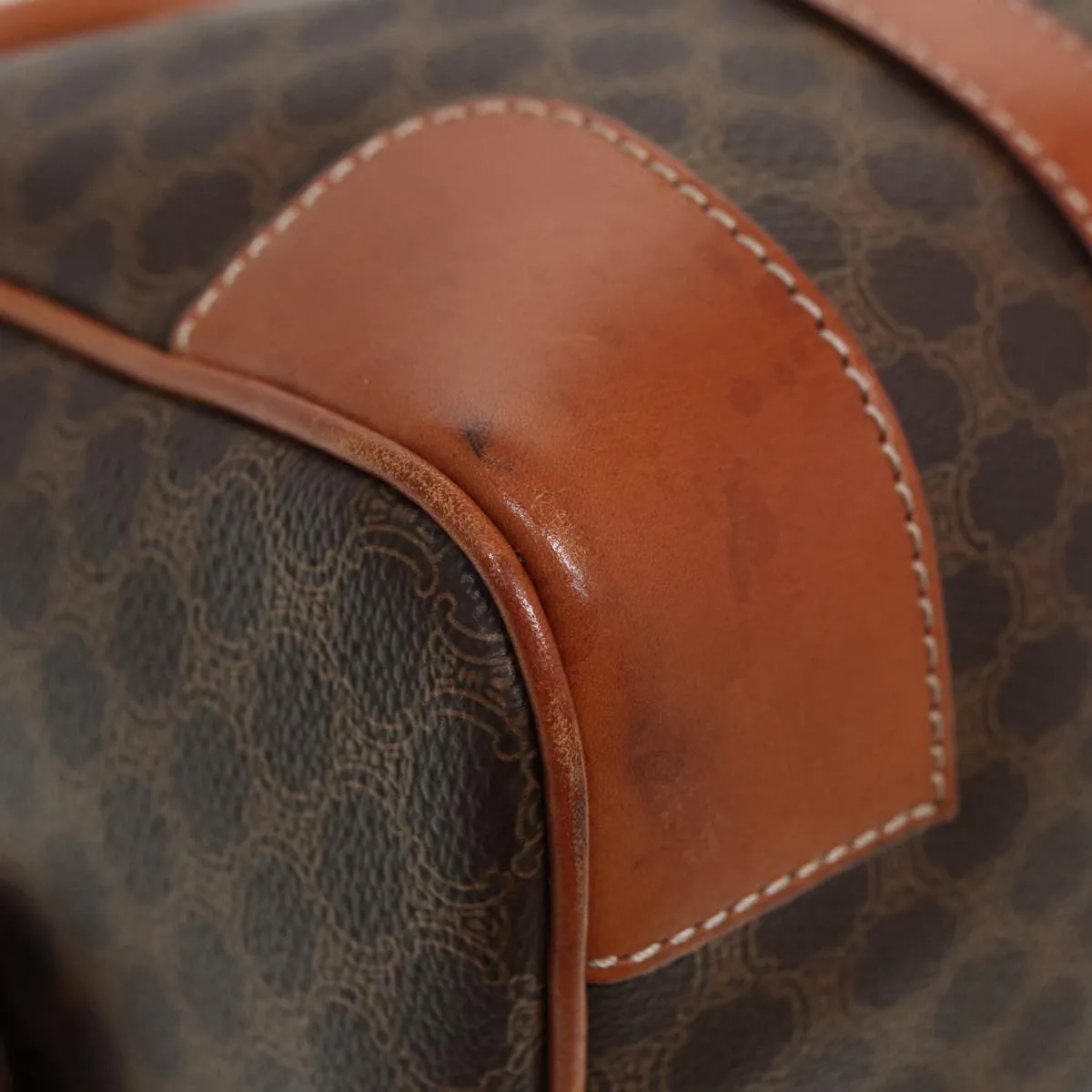 CELINE Macadam Canvas Hand Bag PVC Leather Brown Gold Auth ar12375