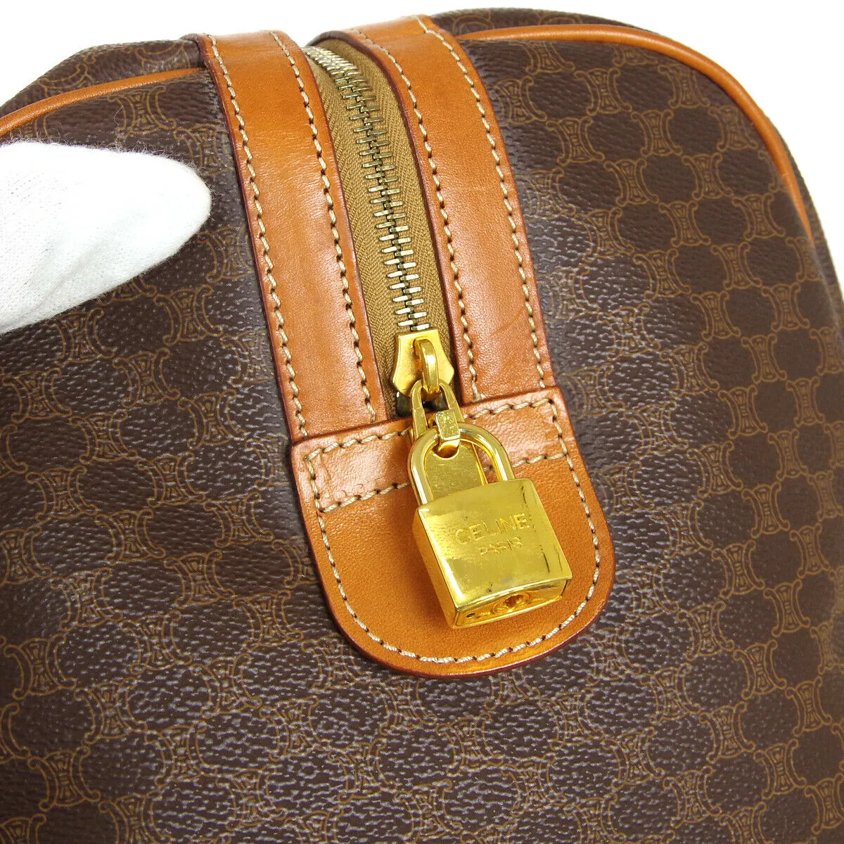 CELINE Macadam Pattern Travel Hand Bag Purse Brown PVC Leather 40294