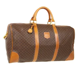 CELINE Macadam Pattern Travel Hand Bag Purse Brown PVC Leather 40294