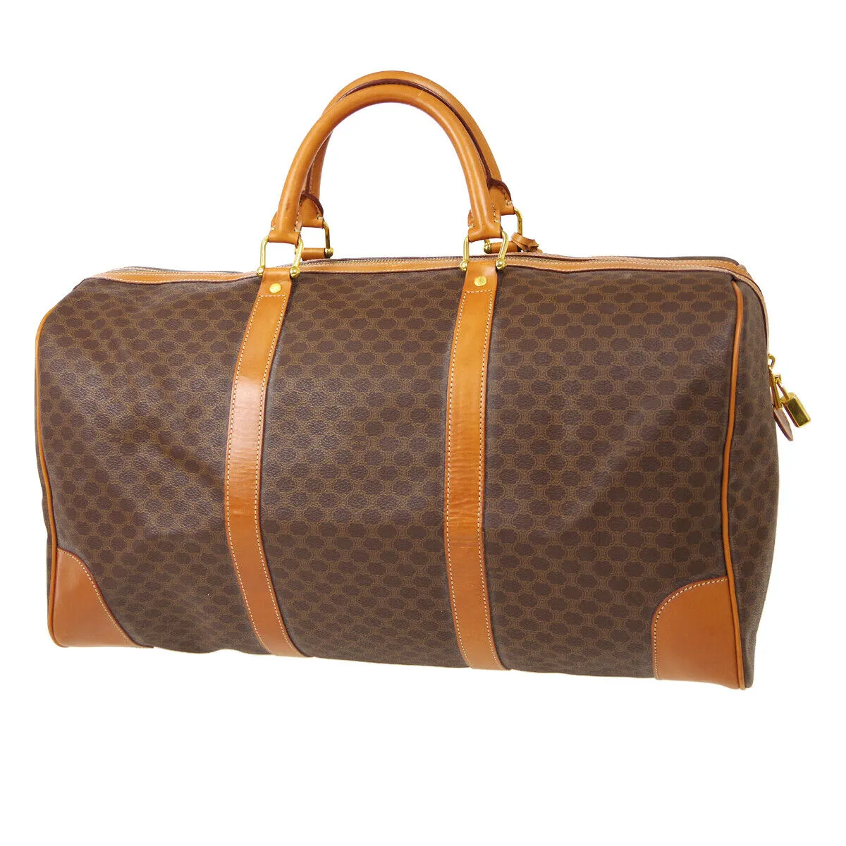 CELINE Macadam Pattern Travel Hand Bag Purse Brown PVC Leather 40294